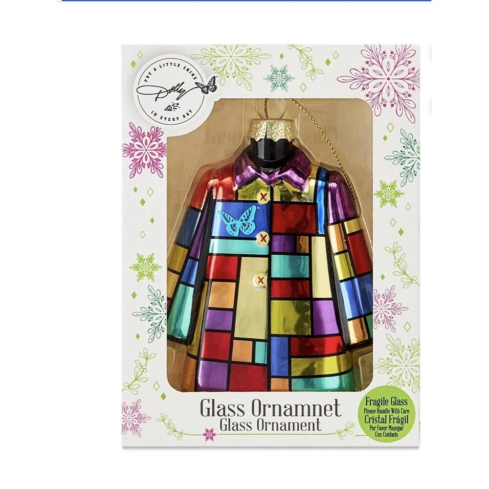 Dolly Parton ornament Patch Coat Many Colors Patchwork Christmas Glass Ruz New